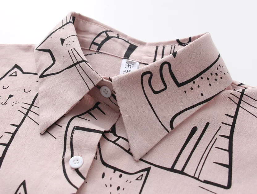 Женская рубашка с длинным рукавом Повседневная Свободная блузка принтом кота в