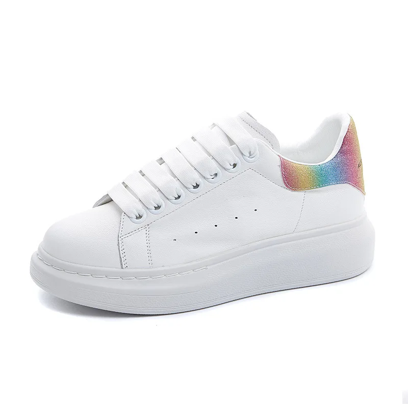 Genuine Leather Women's White Shoes Platform Ladies Sneakers For Women Comfortable Casual Sport Shoes Designer White Sneaker New