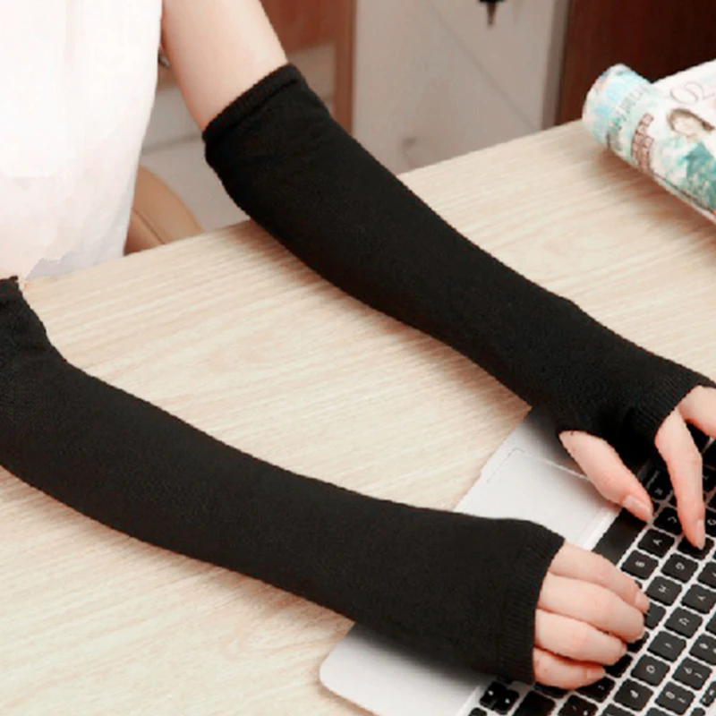 

Fashion Women Striped elbow gloves warm knit long fingerless arm gloves Arm Gloves Elbow Mittens Christmas Accessories Gift
