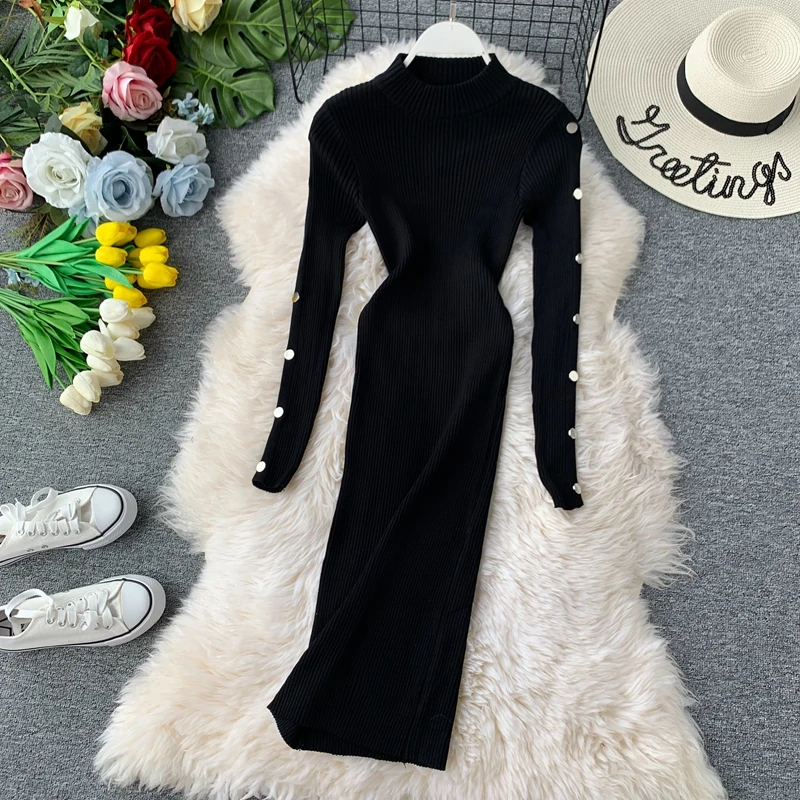 Женское трикотажное платье с длинным рукавом Gagarich однотонное стрейчевое средней