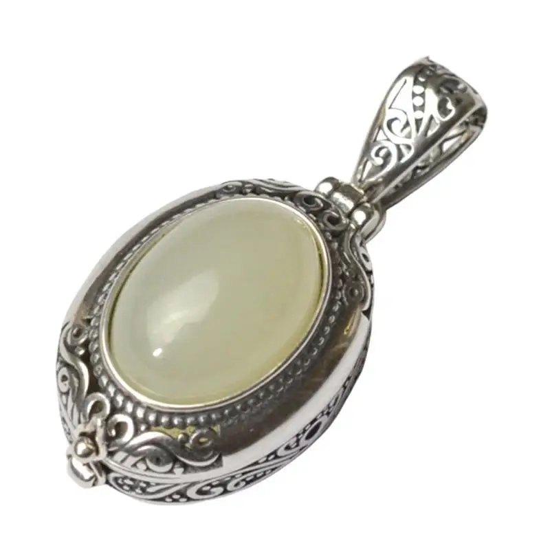 Оригинальное дизайнерское украшение с уникальным орнаментом в виде подвески для ожерелья в китайском стиле с зеркальным ящиком в ретро-стиле и креативным серебряным украшением для женщин.