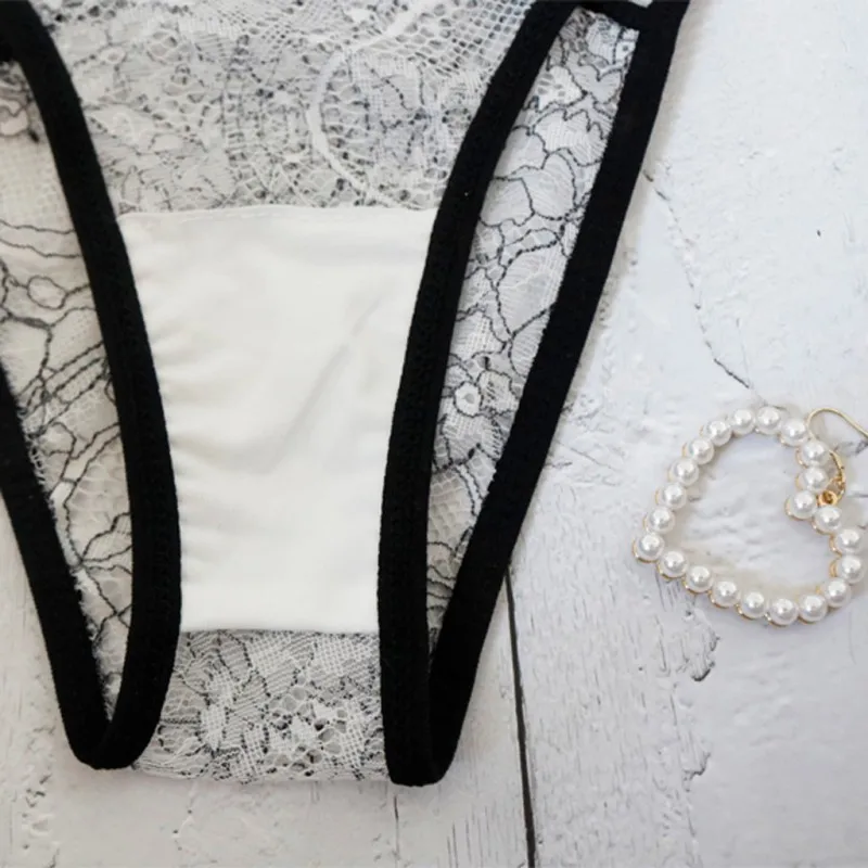 Комплект женского нижнего белья с кружевной вышивкой бюстгальтер лямкой на шее