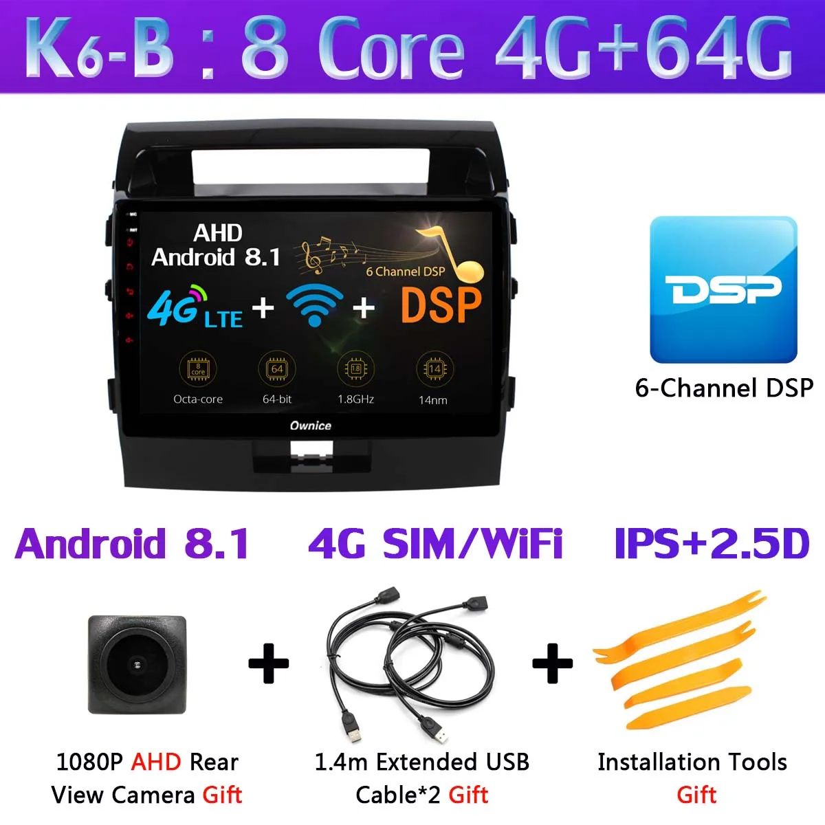 K6-B 360 ° 4* AHD камера Android 9,0 8 ядерный 4 Гб ОЗУ+ 64 ГБ SPDIF DSP CarPlay Автомобильный gps радио плеер для Toyota Land Cruiser 11 200 2007 - Цвет: K6-B