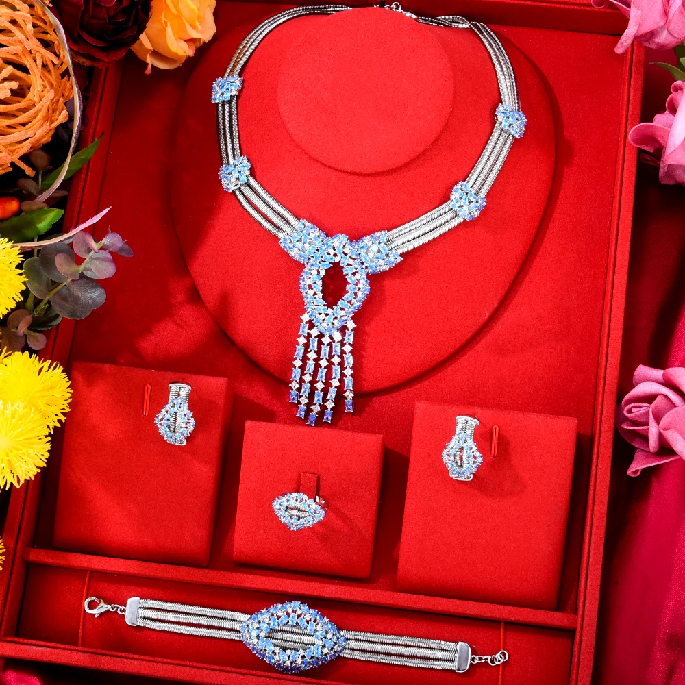 

Soramoore Brand Luxury Gorgeous 4PCS Jewelry Sets Earrings Necklace Bangle Ring for Women Bridal Wedding Jewelry 2021 Trendy HOT