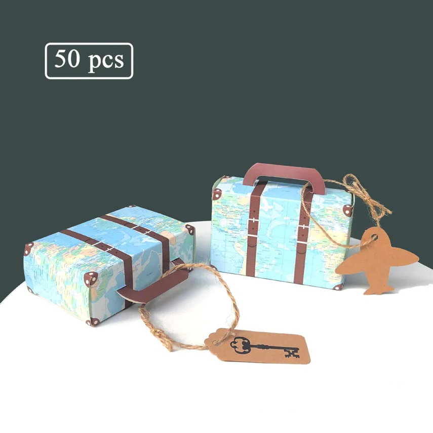 

Luggage Candy Boxes World Map Travel Retro Kraft Paper Airplane key card Candy Box Birthday Christmas Favor Present Boxes