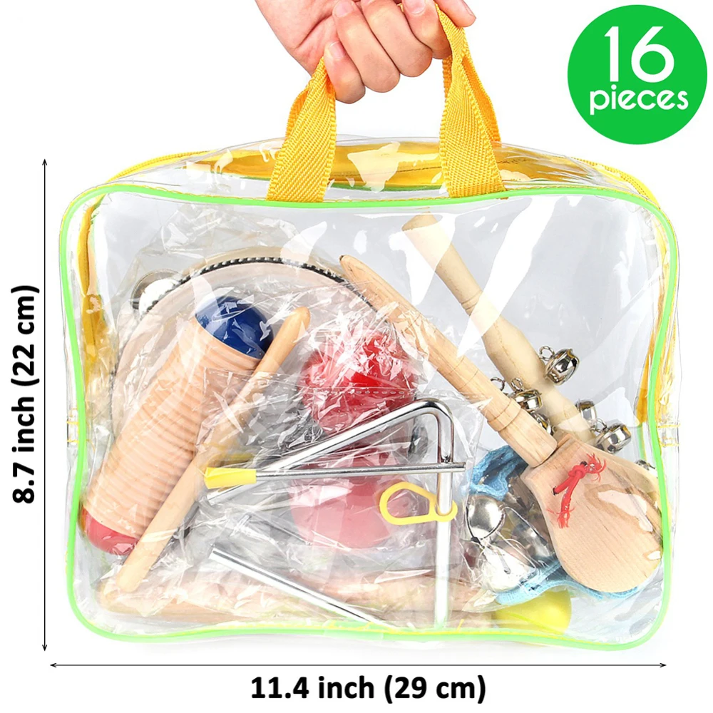 

16 Pcs Musical Instrument Set Shakers Wrist Bells Education Toys for Kids