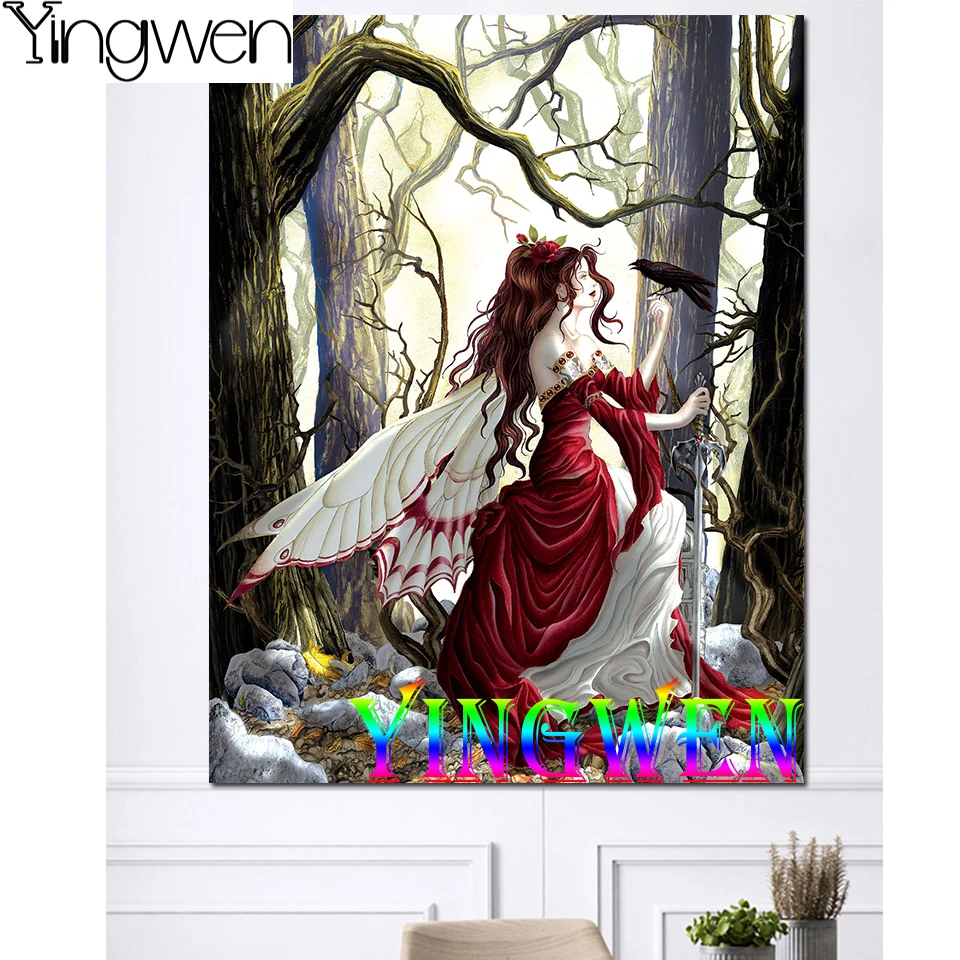 

5D DIY Diamond Painting Beautiful Angel In Red Robe Full Diamond Embroidery Forest Cross Stitch Kits Diamond Mosaic Wall Sticker
