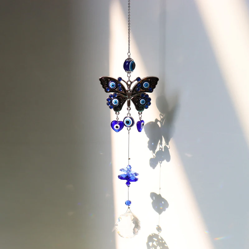 

Eye Crystal Wind Chime with Metal Hook Butterfly Guardian Angel Protector Garden Hanging Ornament