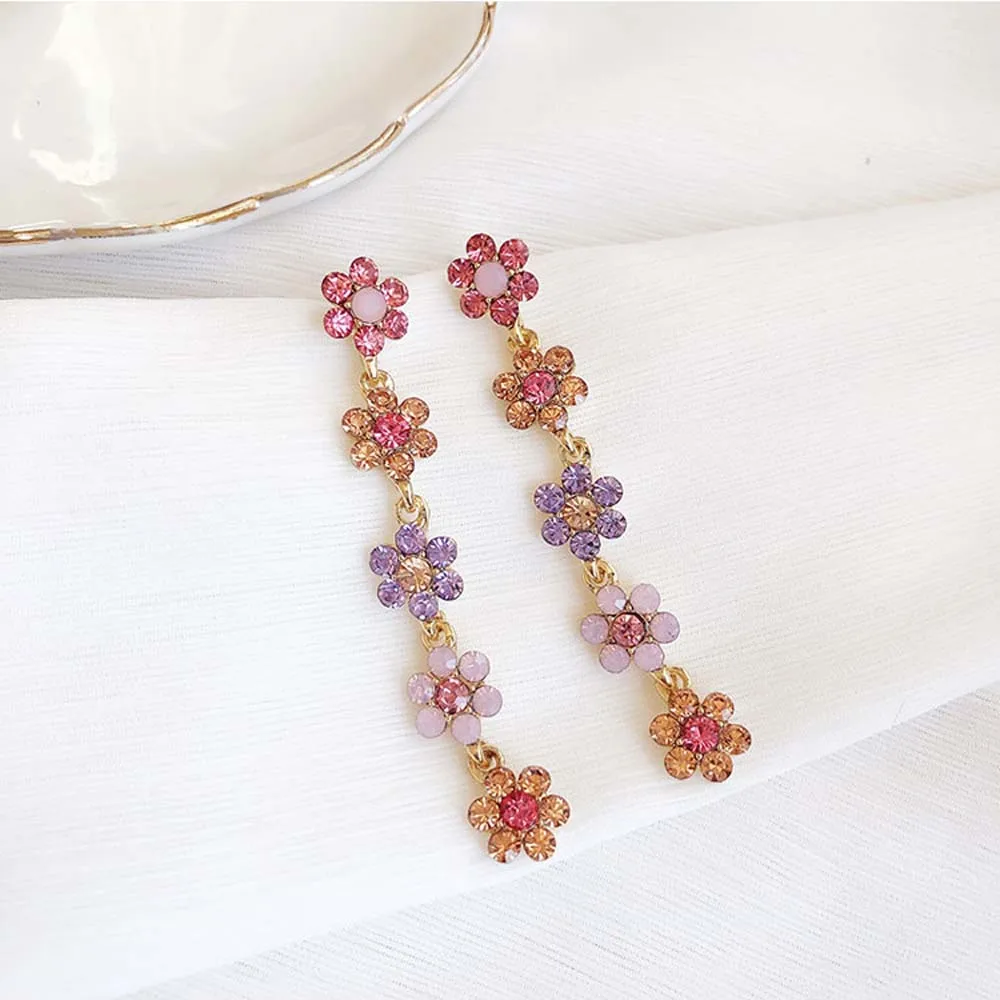 Женские длинные серьги подвески с цветами яркие висячие в Корейском стиле
