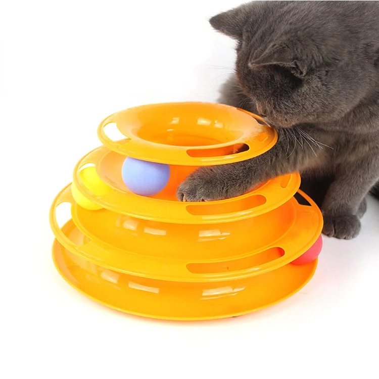 

3 Levels Pet Cat Toy Training Amusement Plate Interactive Tower Tracks Disc Cat Intelligence Curious Ball Quadruple Disc Tumble