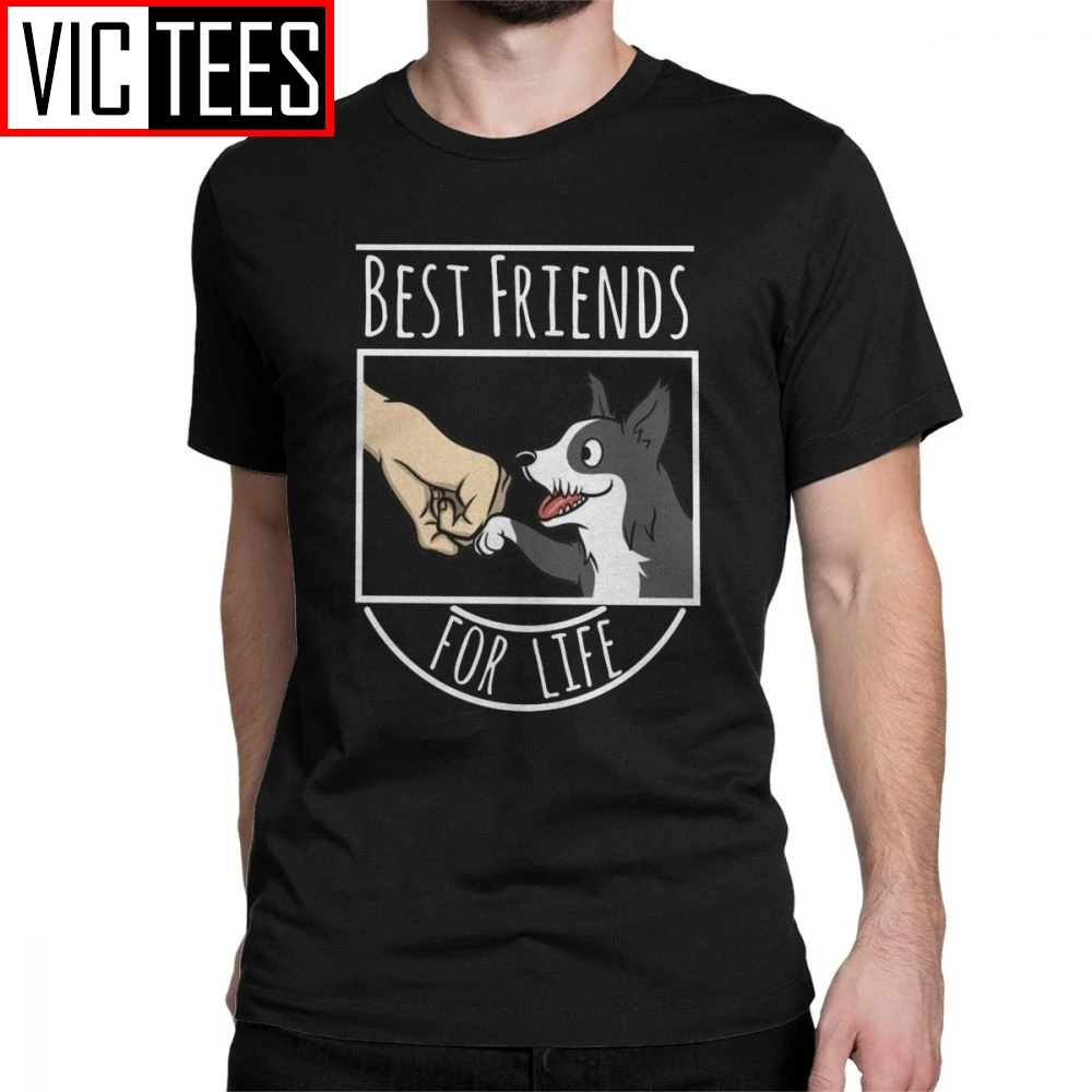 Хлопковые мужские футболки Border Collie с надписью Best Friends For Life|Мужские футболки| |