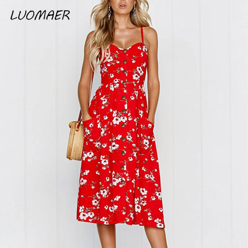 Сарафан женский винтажный повседневный пляжное платье средней длины на