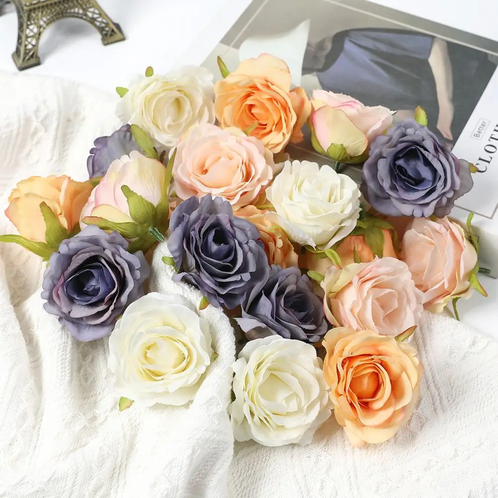

5Pcs Silk Artificial Rose Head Wedding Bridal Bouquet Headdress Hairpin Hat Vase Gift Box Decor DIY Home Decoration Accessories