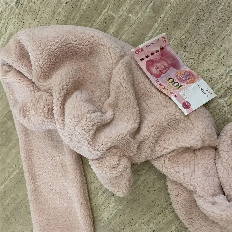 Модный мягкий теплый шерстяной шарф женский зимний японский каваи ухо из шерсти ягнёнка, кашемир Девушка шапки шарф милый твердый розовый женские Шарфы Шапки