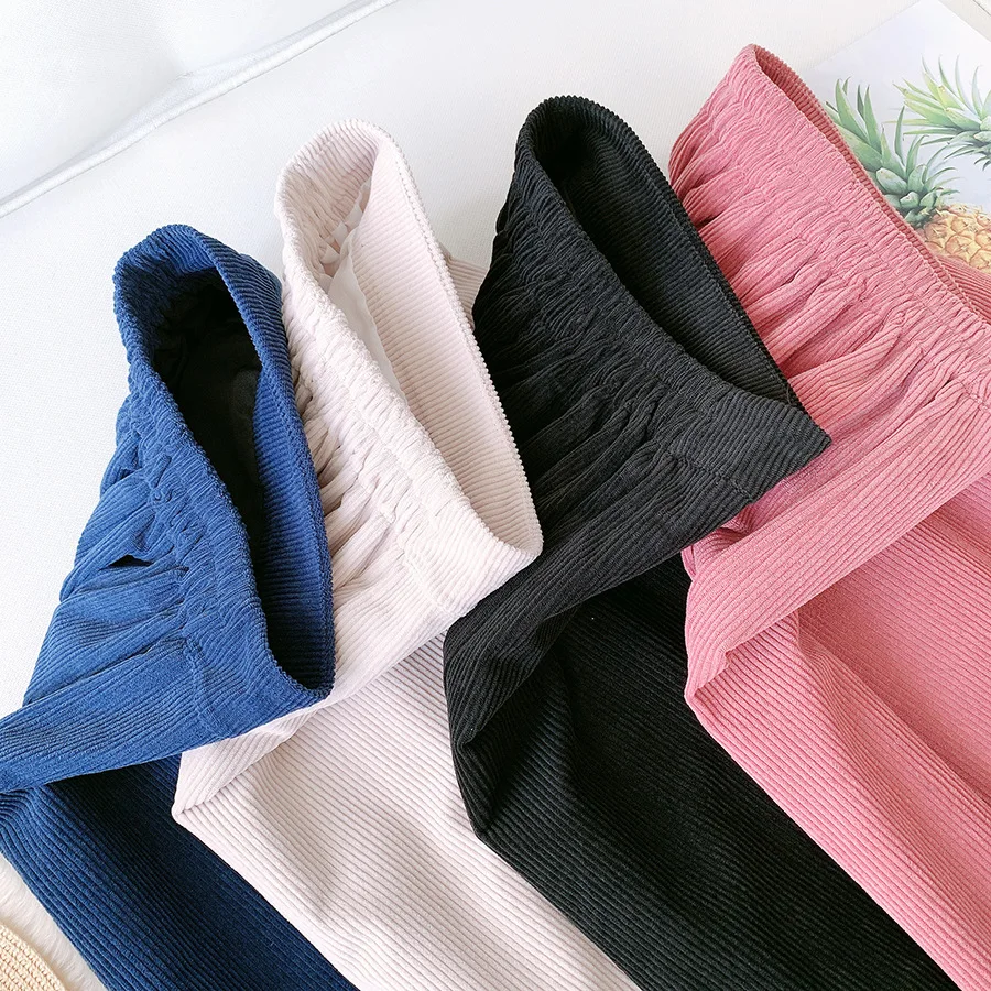 

2021 Woman Skirts Elastic High Waist Corduroy Split Skirts Women Vintage Casual Straight Skirts Bodycon Mujer Faldas Femme Jupes