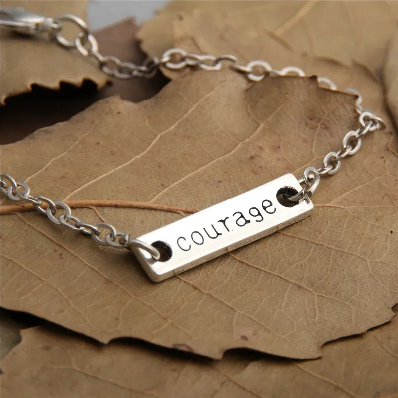 1 шт. серебряный цвет отвага слова шармы браслеты звенья цепи женщин подарок