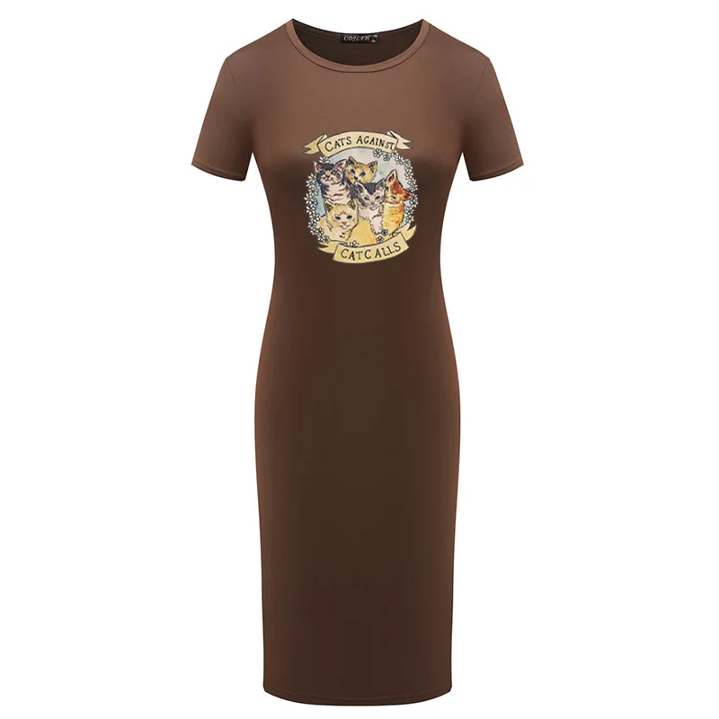 С изображением котенка платье карандаш милые летние камуфляжные облегающее
