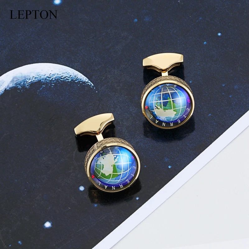 Newest Globe Earth Cufflinks 4 Colors Lepton Stainless steel Rotatable globe planet earth World Map Cuff links Wedding For Mens