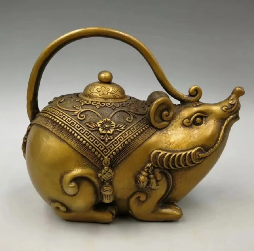 

Home Decoration Chinese Pure Brass Zodiac Mouse Teapot Metal Arts and Crafts