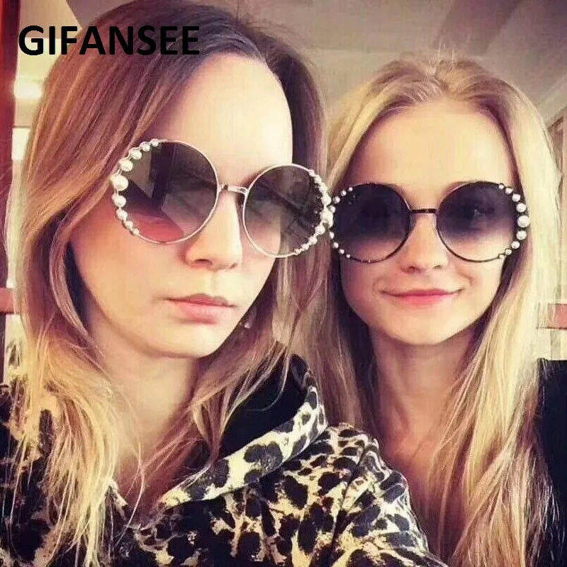 

Женские круглые солнцезащитные очки GIFANSEE, брендовые дизайнерские солнцезащитные очки из сплава с жемчугом, UV400