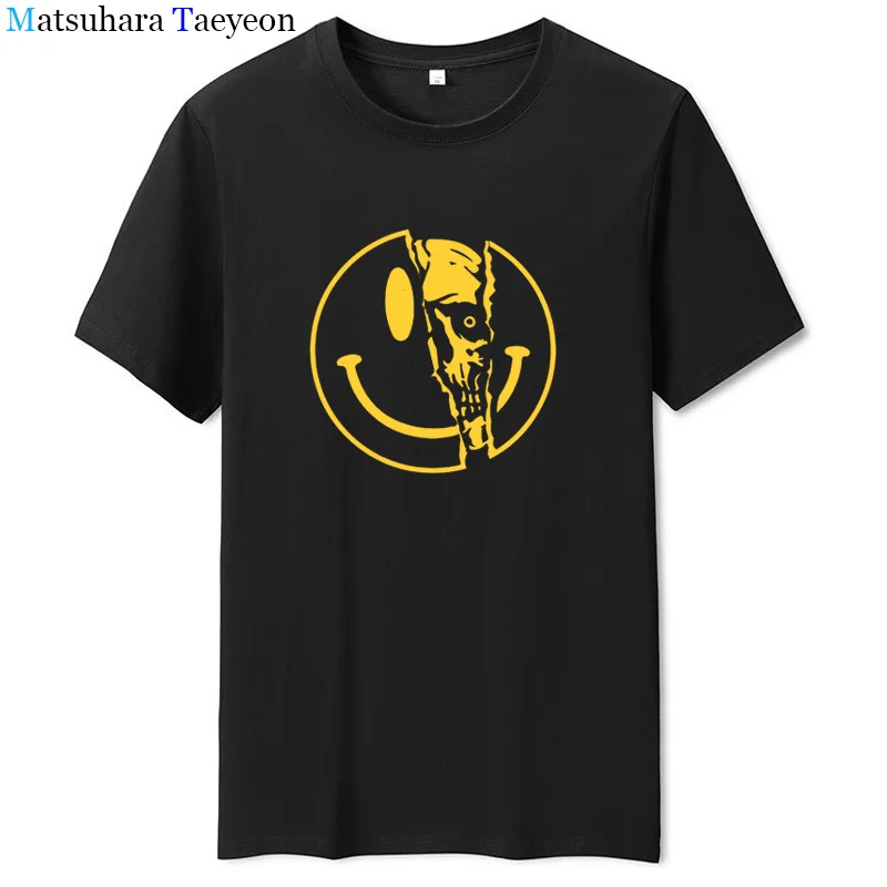 

Хлопковая уличная одежда, забавная Мужская футболка с черепом, Повседневная Корейская свободная модная летняя футболка с коротким рукавом ...