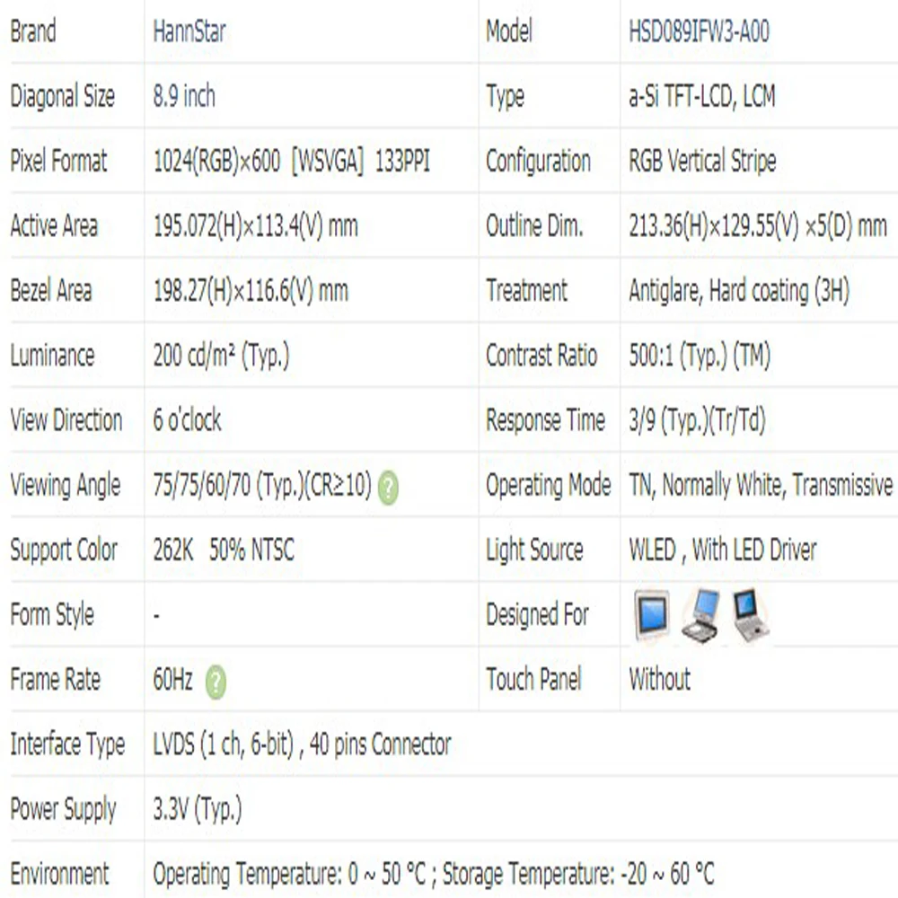 8 9 ЖК дисплей светодиодный экран HSD089IFW3 для Acer Aspire one A150 ZG5 KAV10 ноутбука матрица