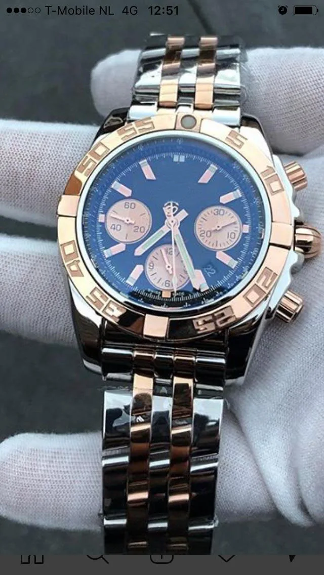 

Classic New Chronograph Men Stopwatch Sapphire Crystal Silver Black Gold White Stainless Steel Blue Leather Sport Watches