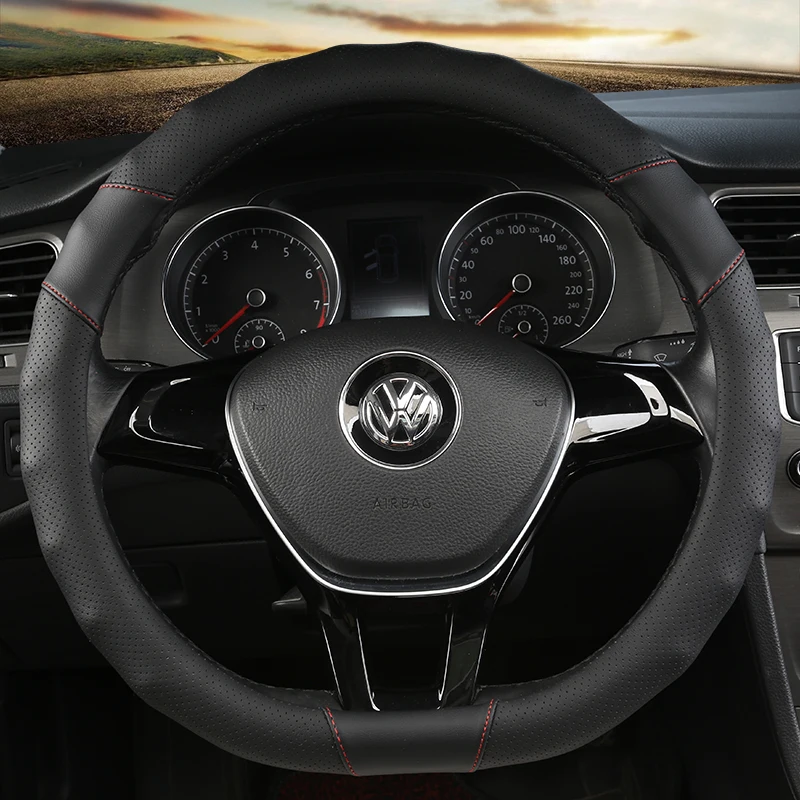 

D Shape Steering Wheel Cover PU Leather for VW GOLF 7 2015 POLO JATTA Suzuki Swift Nissan Rogue 2017 2018 2019 2020
