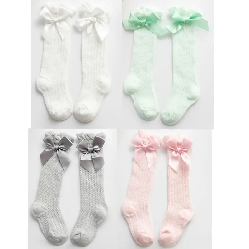 Calcetines de malla con lazo para ni&ntilde;os y beb&eacute;s, medias finas antimosquitos, de rayas verticales, princesa gir-2