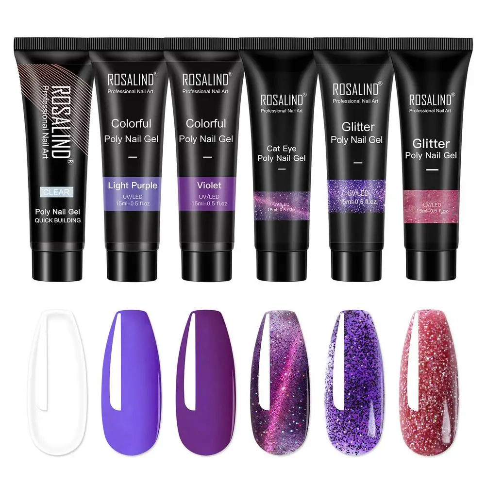 

6pcs Purple Nail Extension Glue Painless Lengthening Colorful Nail Art Gel Quickly Glitter Nail Extend Gel