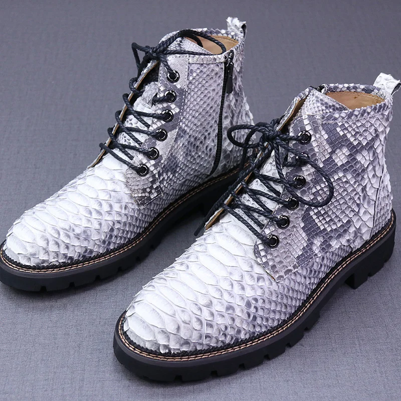 

New Python Leather Men Autumn And Winter High Top Shoes Non-slip Round Head Breathable Casual Martin Boots Fashion Hiking Shoes