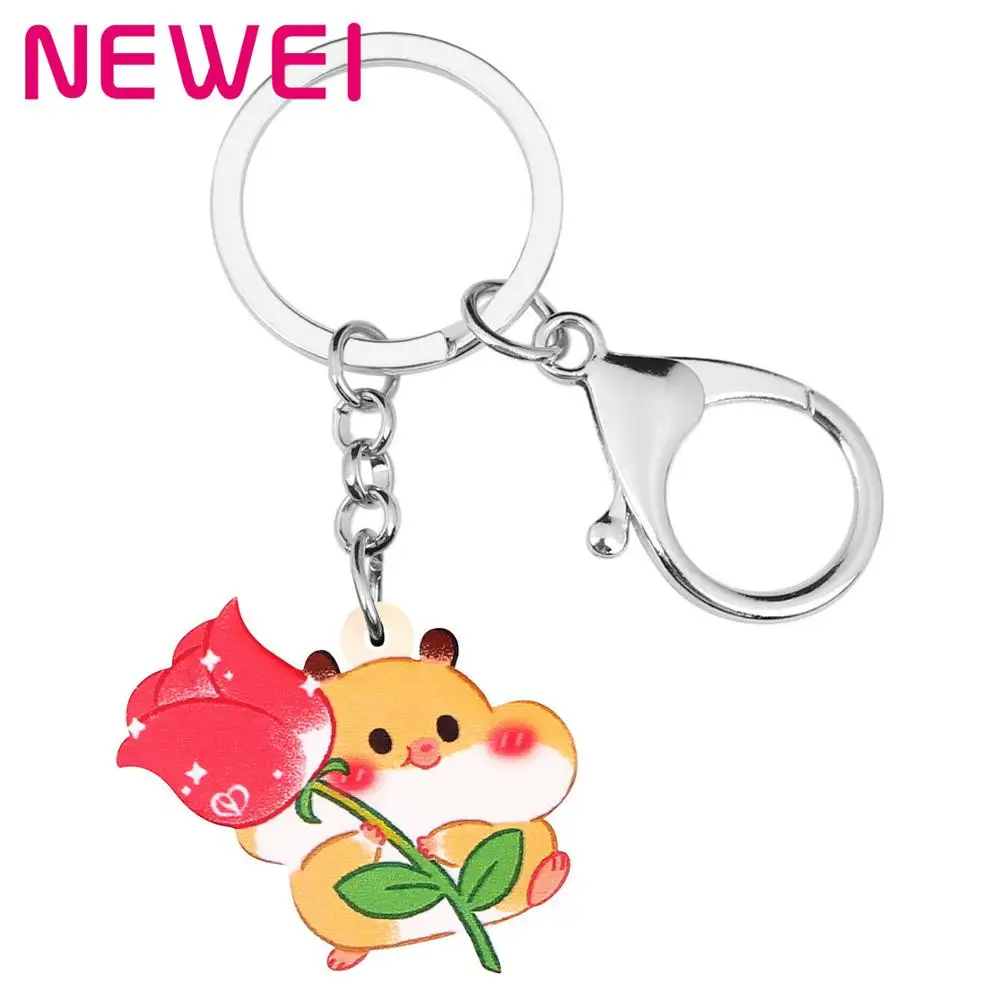 NEWEI акриловый брелок на День святого Валентина аниме белка роза Цепочки Кольца