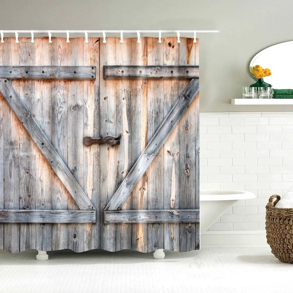 Занавеска для душа Dafie в деревенском стиле деревянная дверь сарая каменном