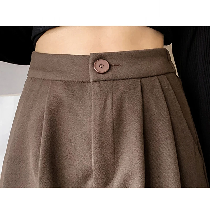 

Autumn and Winter Women's Pants Casual Street Wear Loose High Waist Harem Pants Women's Solid Color Wool Brown Trousers Black