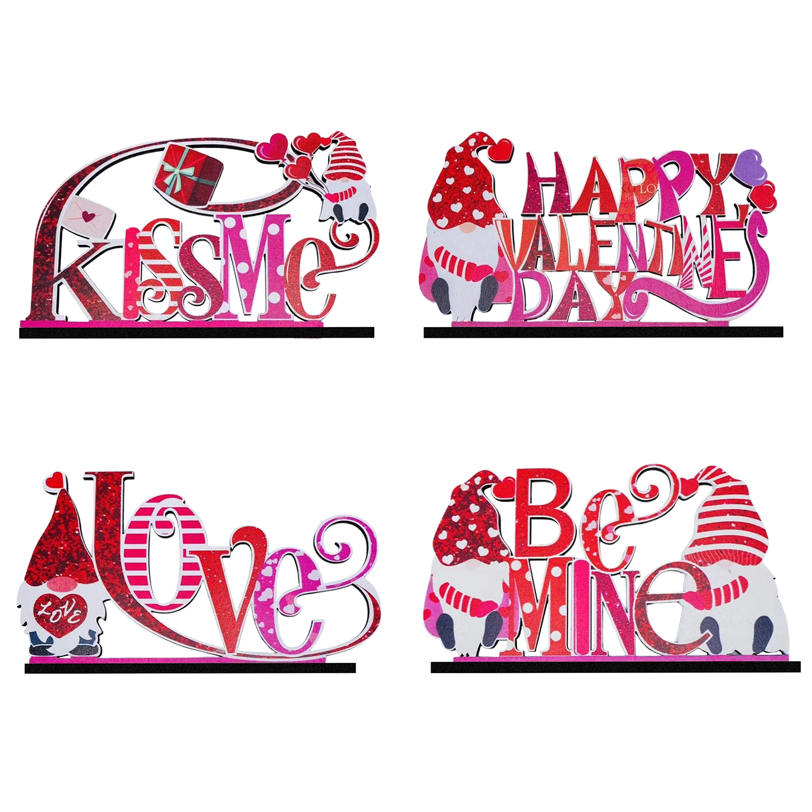 

4 Pieces Wooden Love Table Signs Valentine's Day Tabletop Ornaments Happy Valentine Table Centerpieces Sign Various Styles Roman