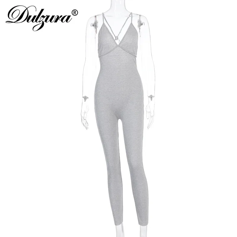

Dulzura ribbed knitted strap backless women jumpsuit cross bodycon v neck sexy streetwear fitness 2020 summer clothes outfit