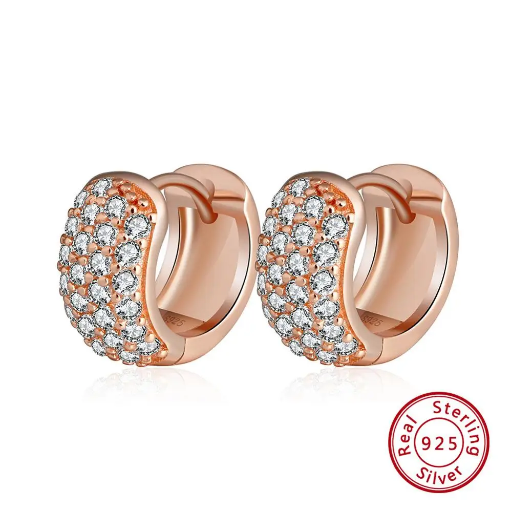 Rose Gold Color Effie queen 925 пробы серебряные серьги для женщин с цирконом круглые 11 мм Серьги-кольца винтажные серебряные ювелирные изделия подарок BE101 - Цвет камня: Rose Gold Color