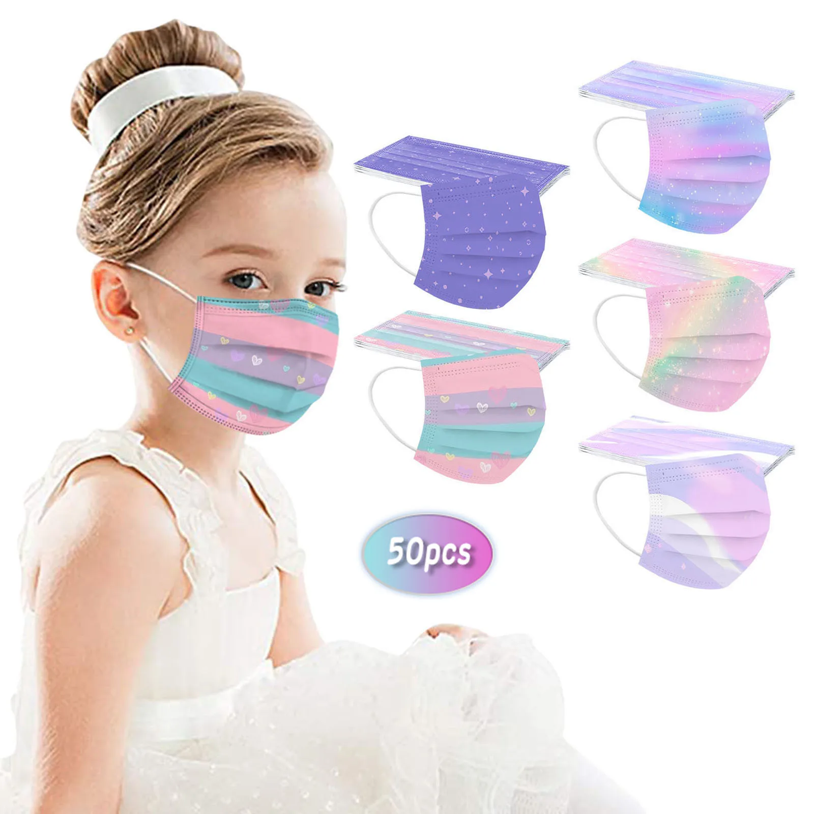 

50 шт., одноразовая Радужная маска для лица с рисунком цветка вишни