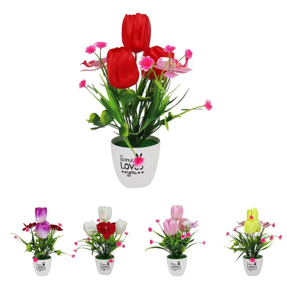 

Artificial Plant Pot Not Wither Table Centerpiece Plastic Imitation Tulip Flower Pot for Home