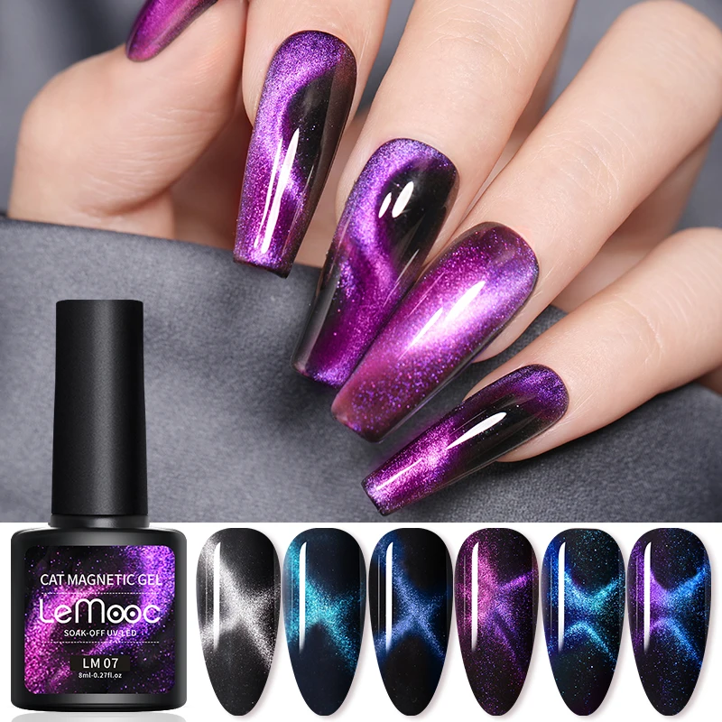 

LEMOOC 5D Laser Cat Magnetic Gel Nail Polish Black Gel Needed Chameleon Magnetic Gel Soak Off UV Gel Professional Gel