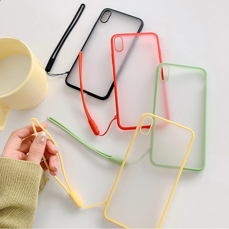 Отсутствие Карамельный цвет матовый пара чехол для iphone X XS Max XR Чехлы для iphone 7 8 6 6S P lus крышка с ремешок для запястья