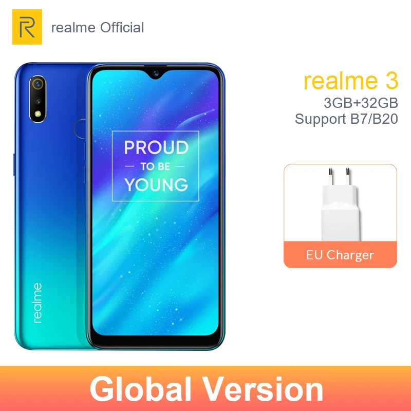 Глобальная версия realme 3 ГБ ОЗУ 32 Гб ПЗУ 6 2 дюйма смартфон 4230 мАч аккумулятор 13 МП