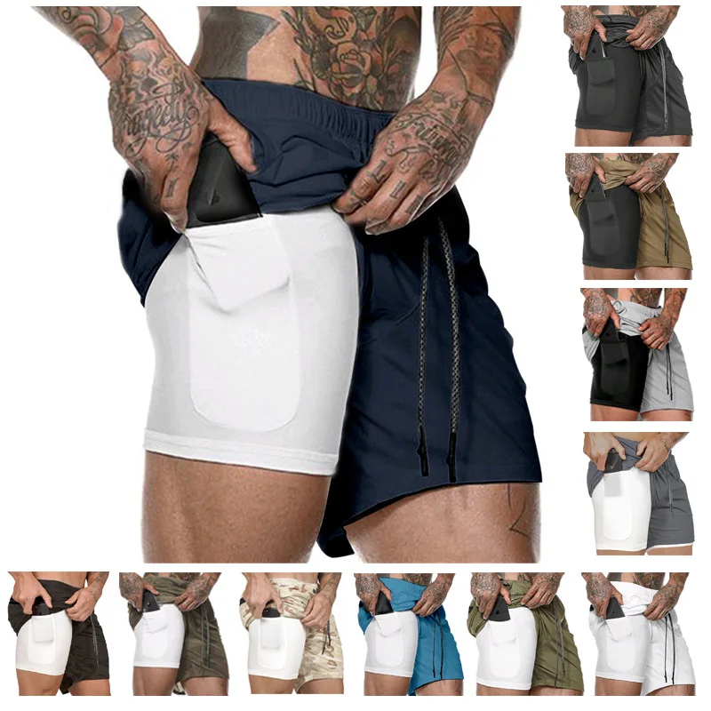 Летние мужские шорты для бега 2 в 1 спортивные фитнеса быстросохнущие короткие