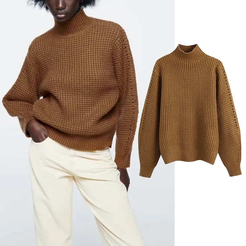 

Женские однотонные свитера с воротником-стойкой, вязаный джемпер с длинным рукавом, Женский Свободный Повседневный пуловер, топы BB4438