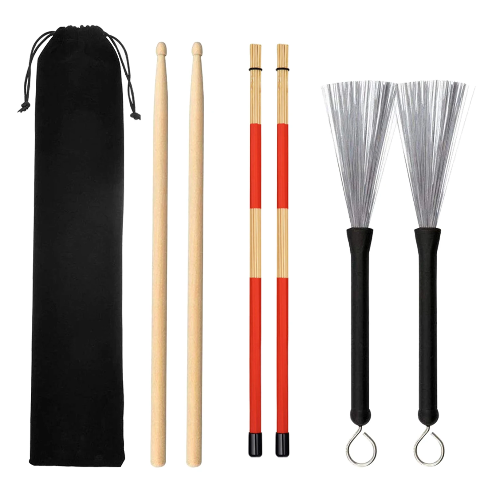 

Drum Sticks Set Rods Wire Brushes Musical 5A Wooden Accessories Jazz Acoustic Retractable With Storage Bag Gift