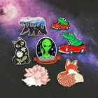 Броши с эмалью в виде инопланетянина, НЛО, кошки, животного