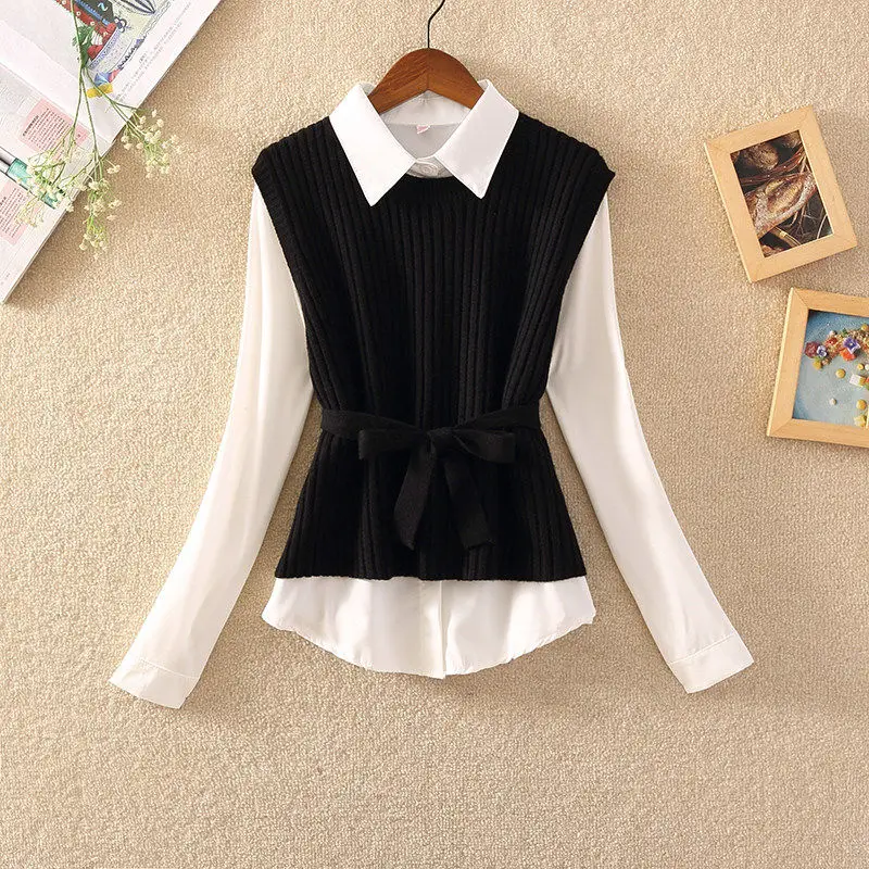 Жилет женский трикотажный без рукавов однотонный джемпер с поясом элегантная