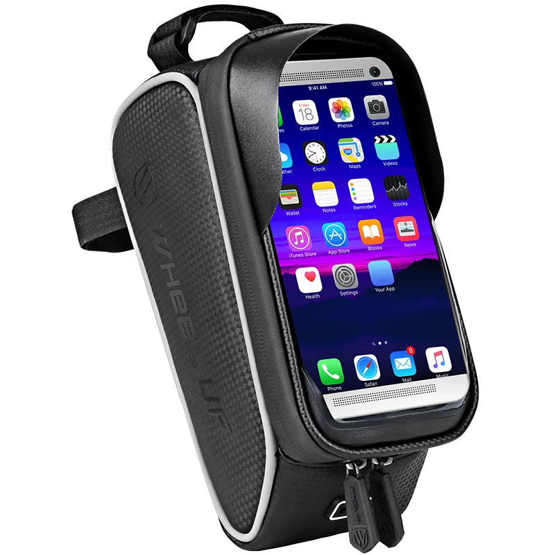 

Mountain Bike Front Beam Bags Front Beam Touchscreen Phone Bag Cases Storage Waterproof Riding Accessories Black