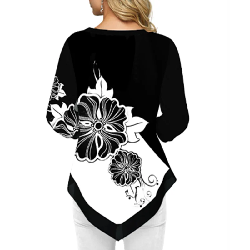 Блузка женская с длинным рукавом V-образным вырезом и принтом | Женская одежда