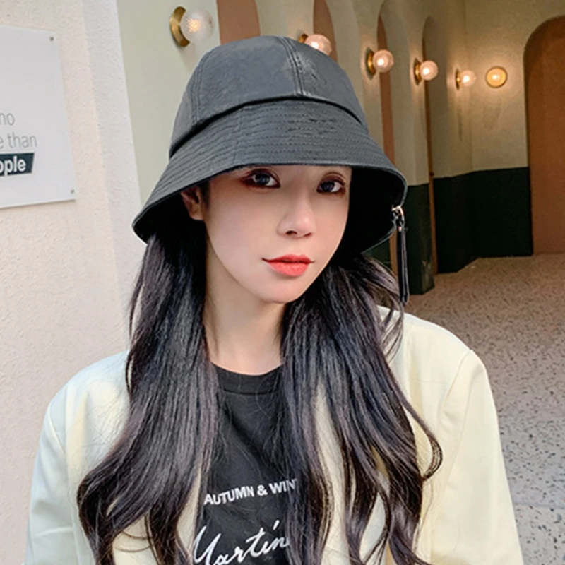 

Fashion Bucket Hat Casual Zip Fisherman Vintage Leather Zip Hat Fall Winter
